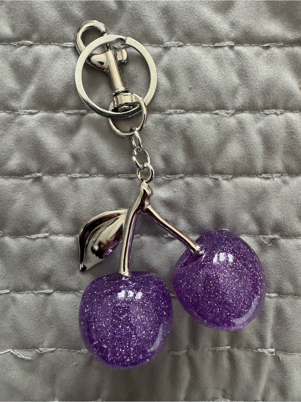 Glitter Purple with Silver Hardware Cherry Keychain bag charm